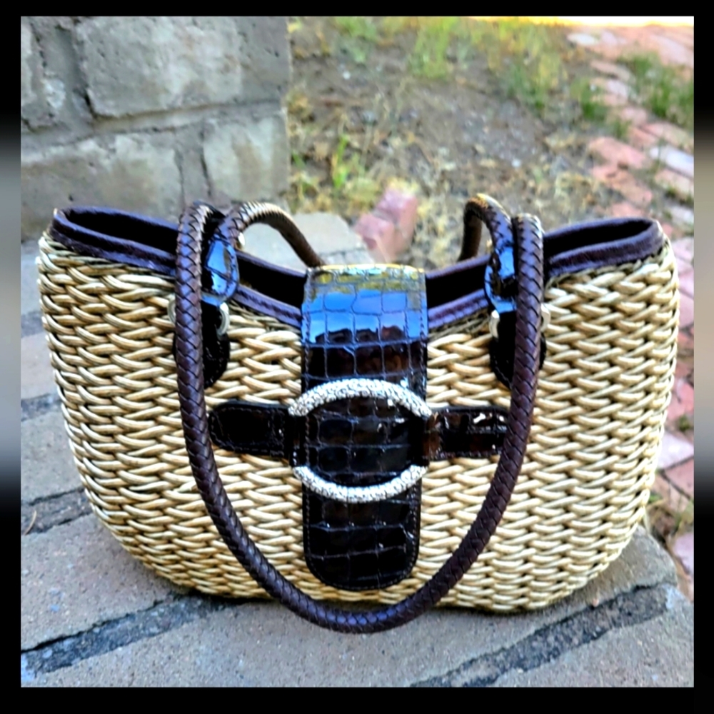 Brighton Woven Shoulder Bag Basket Purse Double Handle with Charm